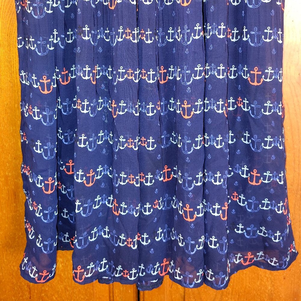 Maison Jules Blue & Red Anchor Midi Dress Womens M Keyhole Tieback - Picture 4 of 7